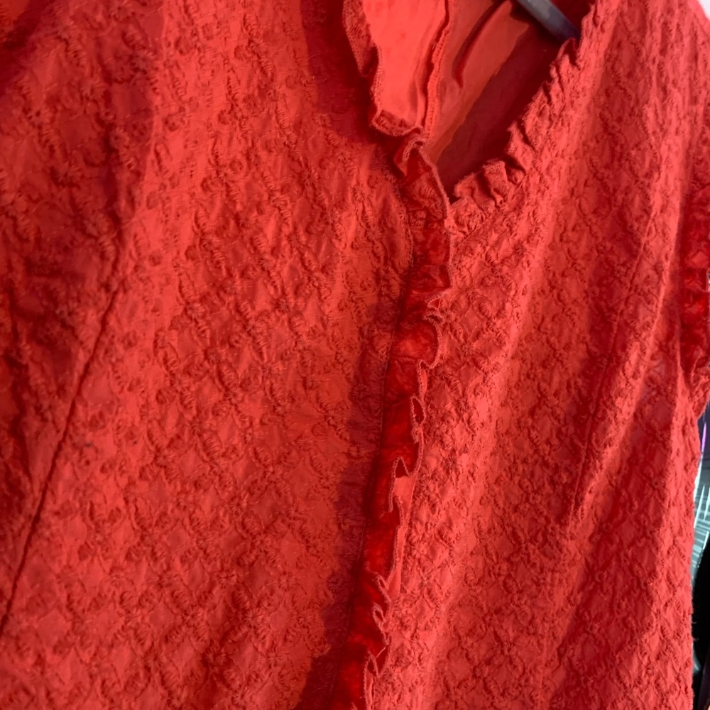 coral lace ruffles blouse